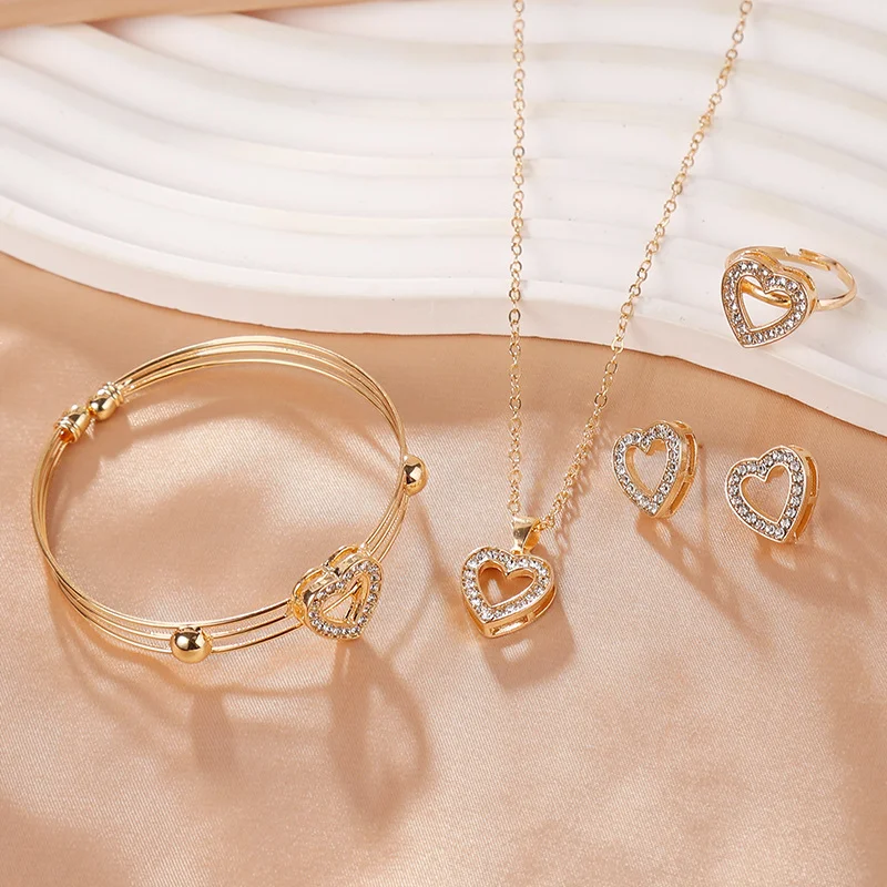 Double Heart Bangle Set (Gold)