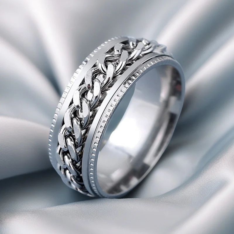 Men's Embossed All-Silver Band - Image 1