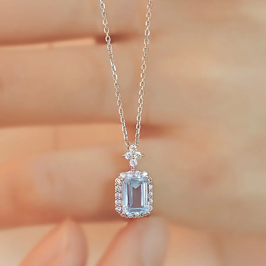 Royal Blue Square Cut Solitaire Necklace