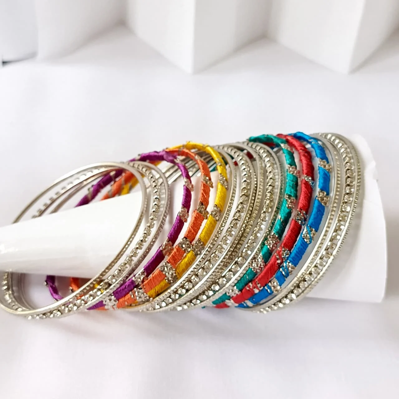 Thread & Crystal Bangle Set (14-Piece) - Image 1