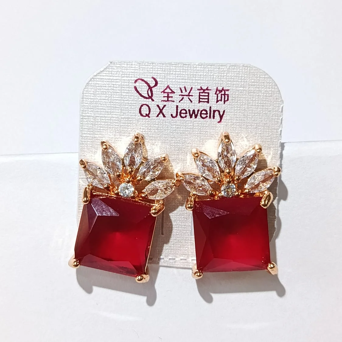 Square Crystal Crown Stud Earrings product photo
