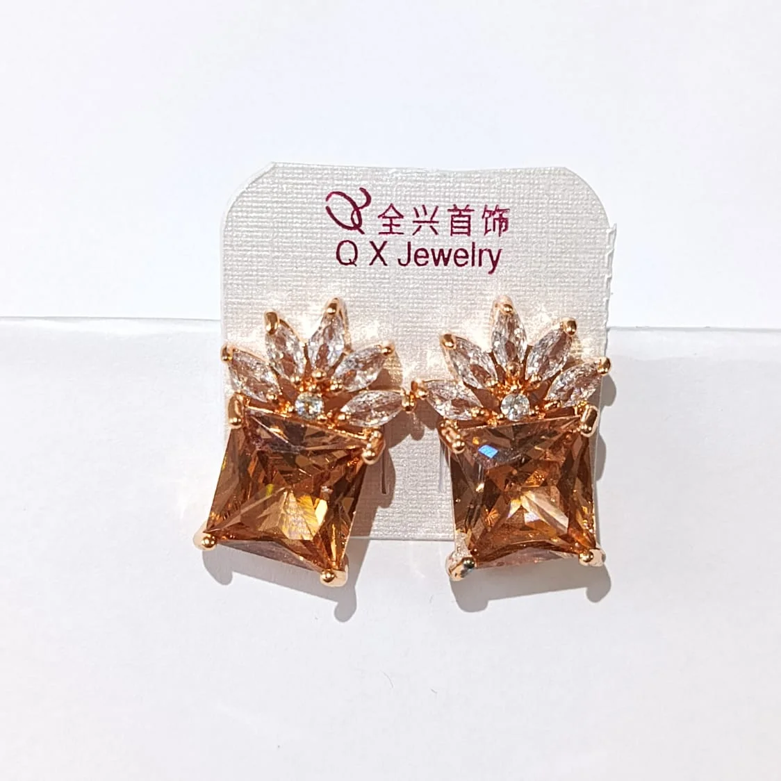 Square Crystal Crown Stud Earrings, alternate product view 2