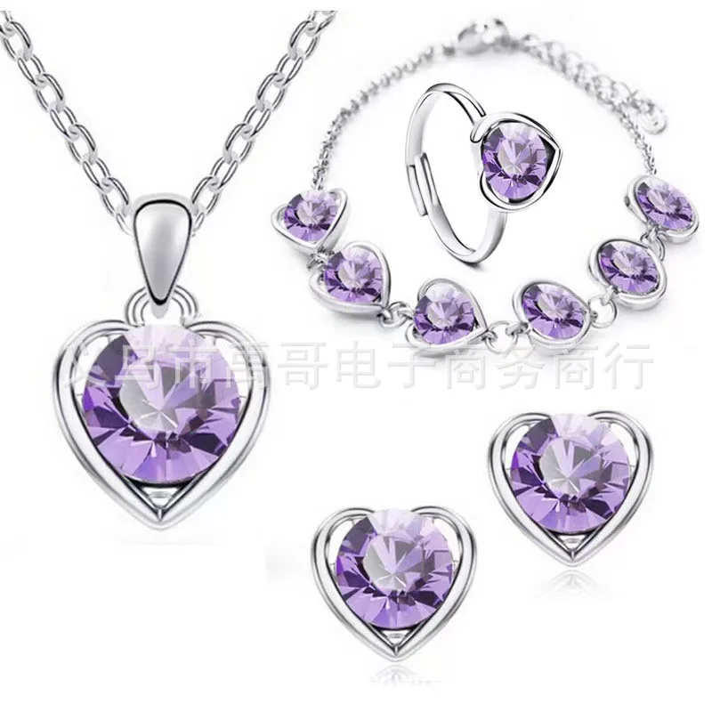Crystal Heart Sparkle Set - Purple/Silver