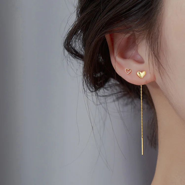 Golden Heart Tassel Drop Earrings