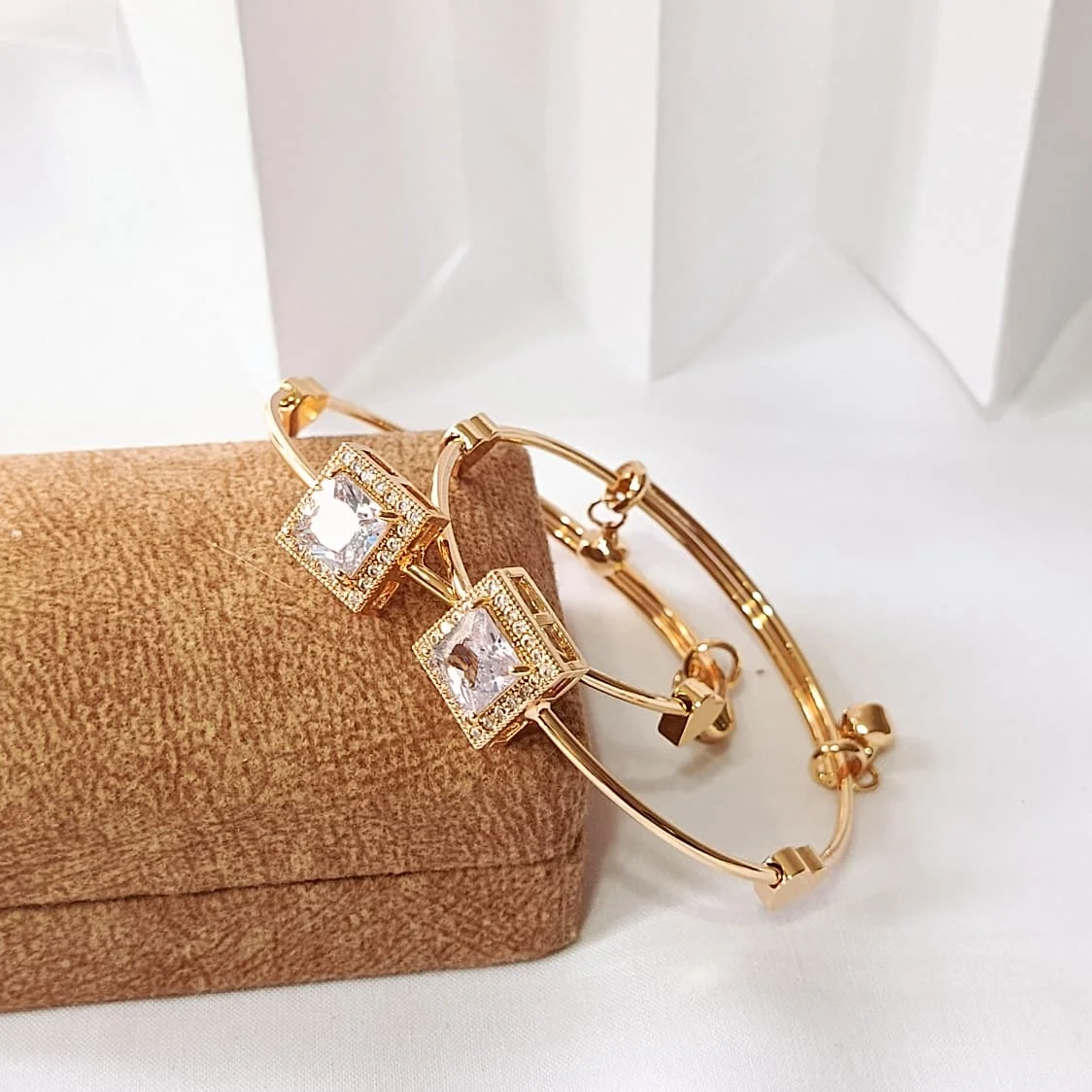 Halo Crystal Adjustable Bangles - Set of 2 - Image 1