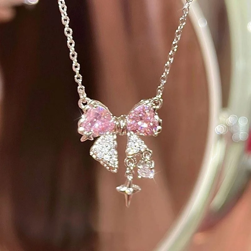 Coquette Pink Bow & Star Necklace