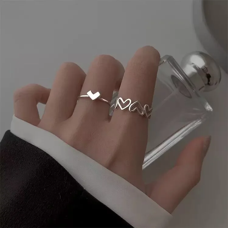 Grunge Heart Hollow Ring Set (2-pc)