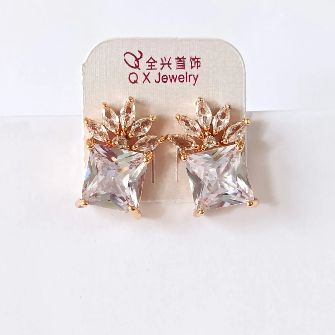 Square Crystal Crown Stud Earrings, alternate product view 3