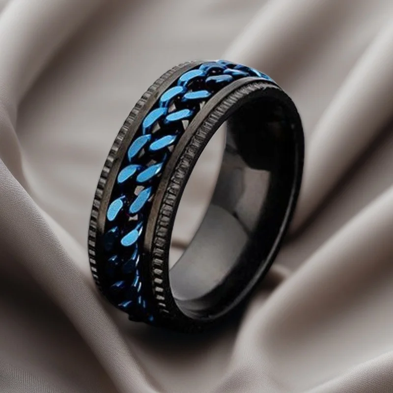 Men's Black Spinner Ring w/ Blue Chain - Image 1