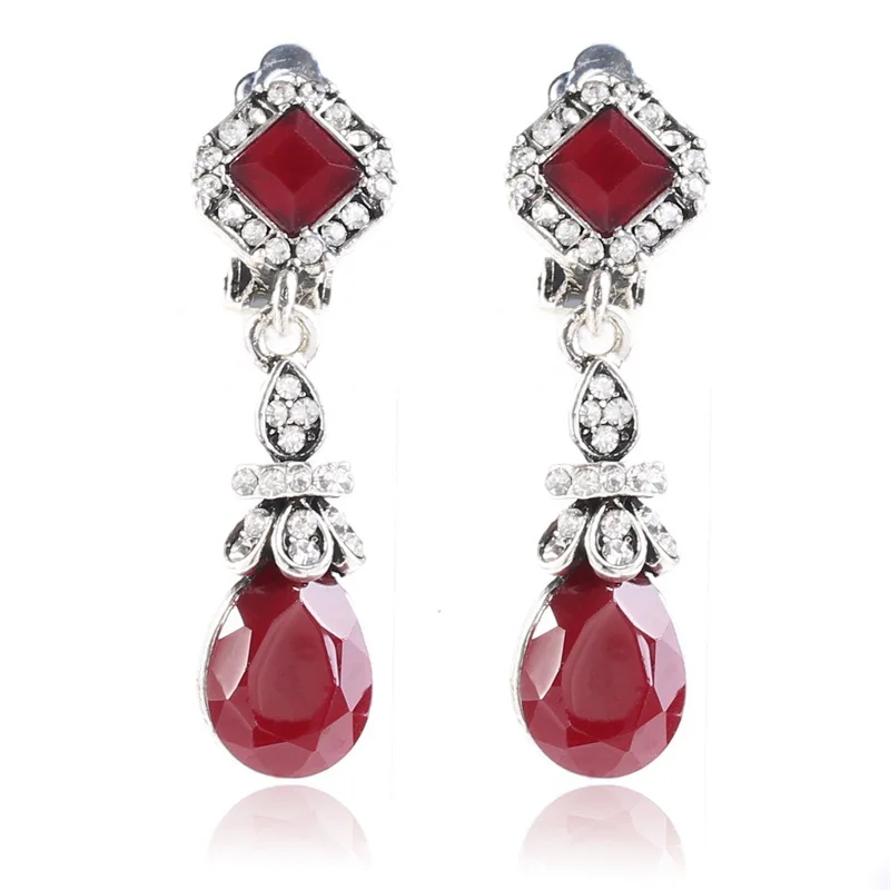 Boho Vintage Non-Pierced Ear Clips - Red