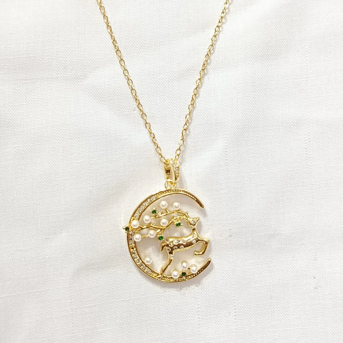 MoonLit Deer Pendant Necklace - Image 1
