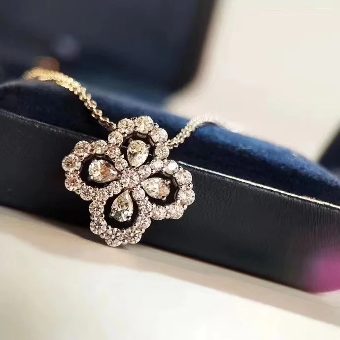 Platinum Lucky Clover Micro-Pave Necklace