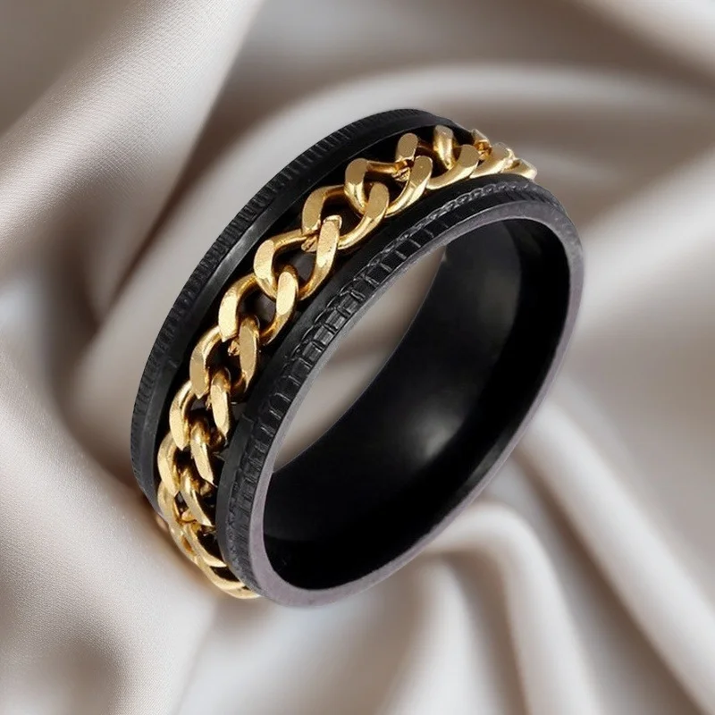 Men's Black Spinner Ring w/ Gold Chain - Image 1