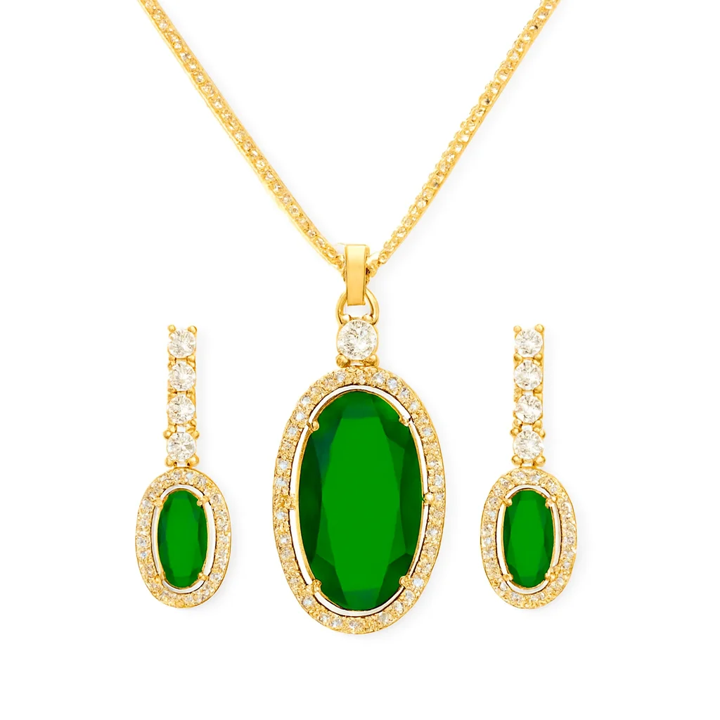 Oval Green Jewelry Set – Gold Finish product photo
